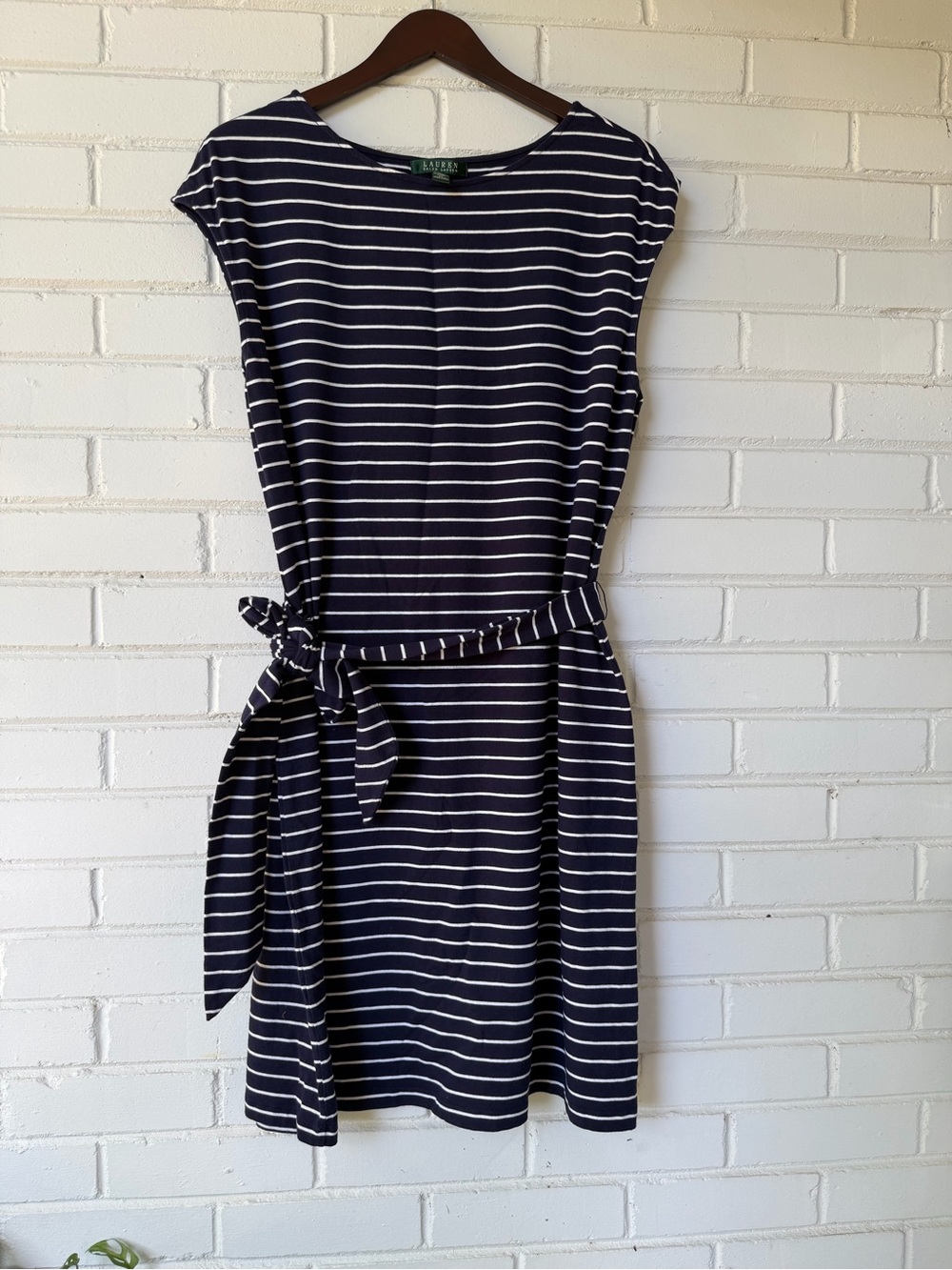 Lauren Ralph Lauren Nautical Striped Tie-Waist Cap Sleeve Knit Dress